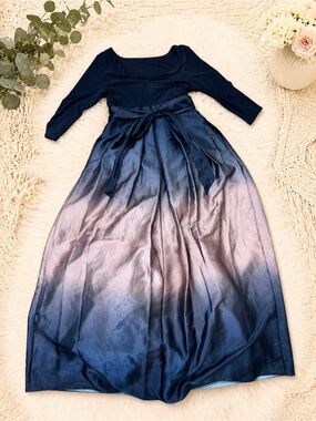 SLNY Navy to Soft Lavender Ombre Maxi Dress with Tie Waist